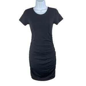 Babaton Black Contour Ruched Covet Short Sleeve Mini Bodycon T-Shirt Dress Small
